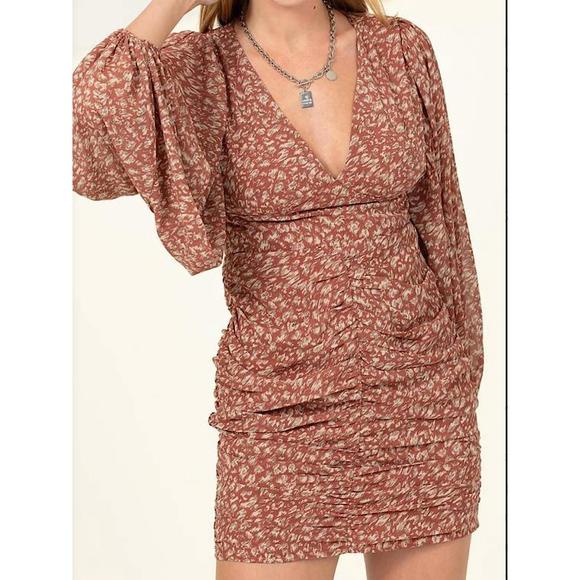 NEW HYFVE animal print ruched mini dress in mauve - Picture 2 of 2